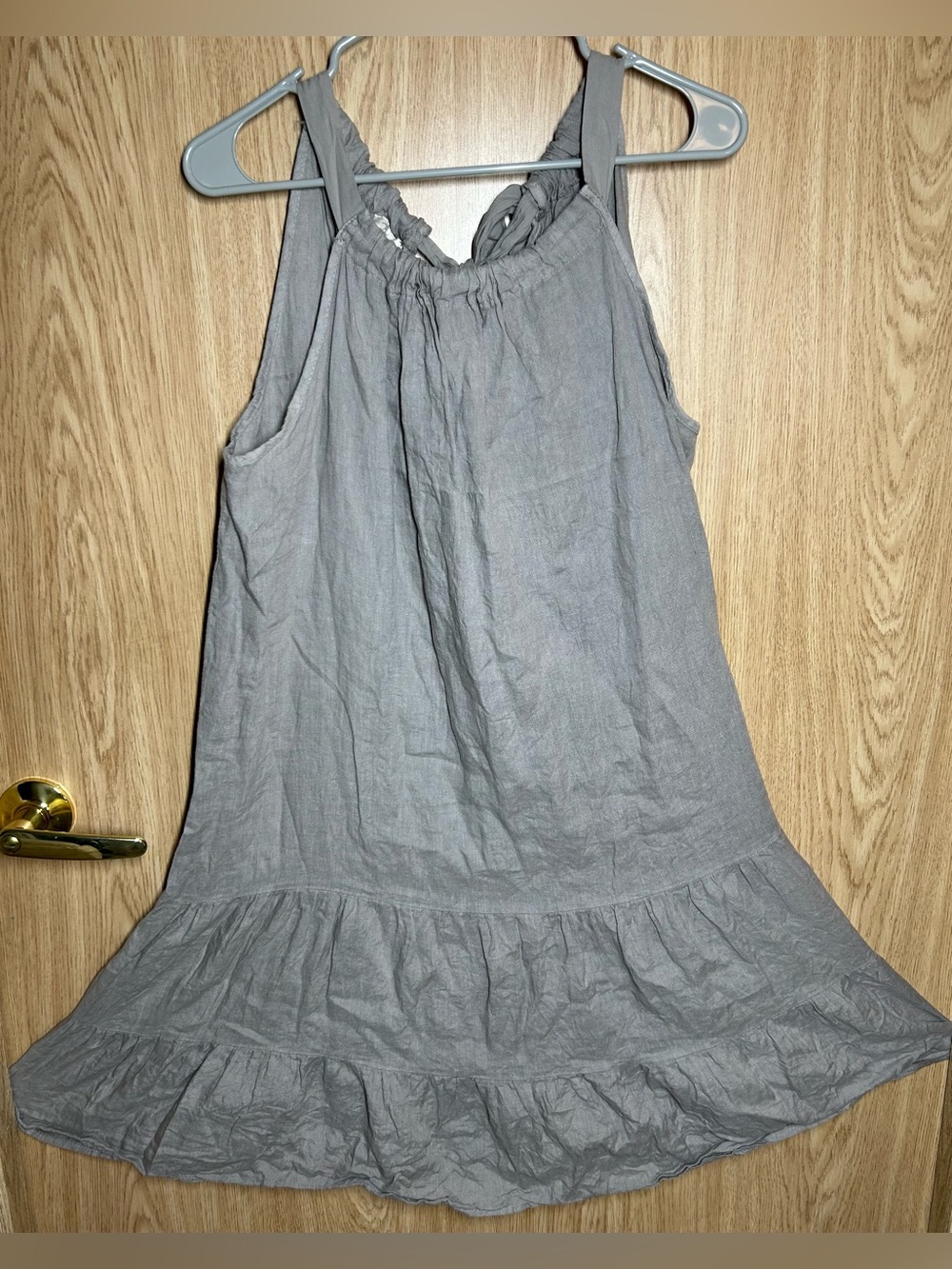 Bella Umbra 100% Linen Tie Neck Size XL Grey Halter Dress Made In Italy